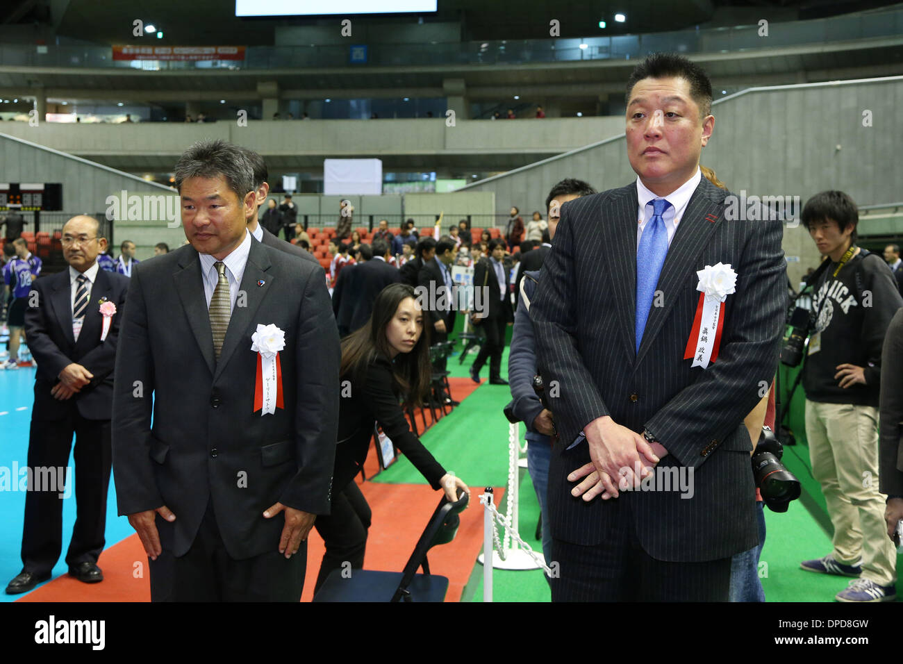 Tokyo Metropolitan Gymnasium, Tokyo, Japan. 12th Jan, 2014. (L-R) /Gary Sato, Masayoshi Manabe, JANUARY 12, 2014 - Volleyball : The 66th All Japan High School Volleyball Championship Medal Ceremony at Tokyo Metropolitan Gymnasium, Tokyo, Japan. Photo by AFLO SPORT) [1156] Stock Photo