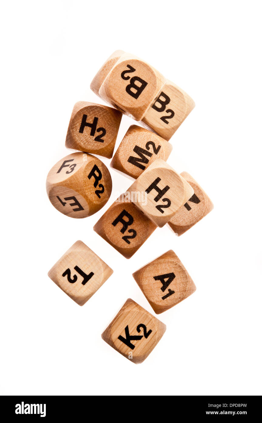 wooden dice with letters Stock Photo Alamy