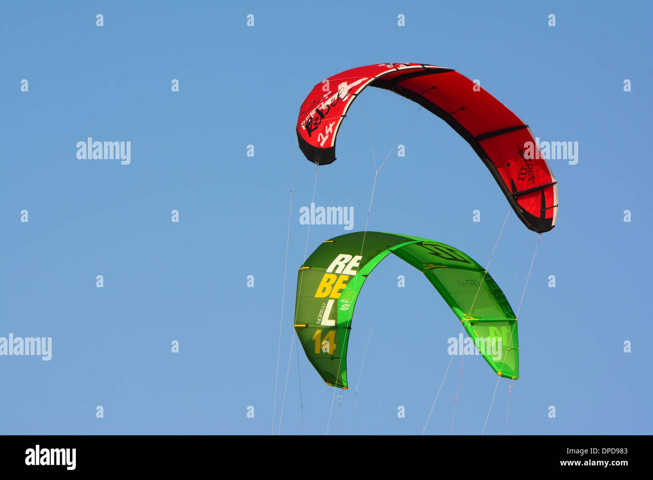 Kite surfing, Kites in the air Stock Photo Alamy
