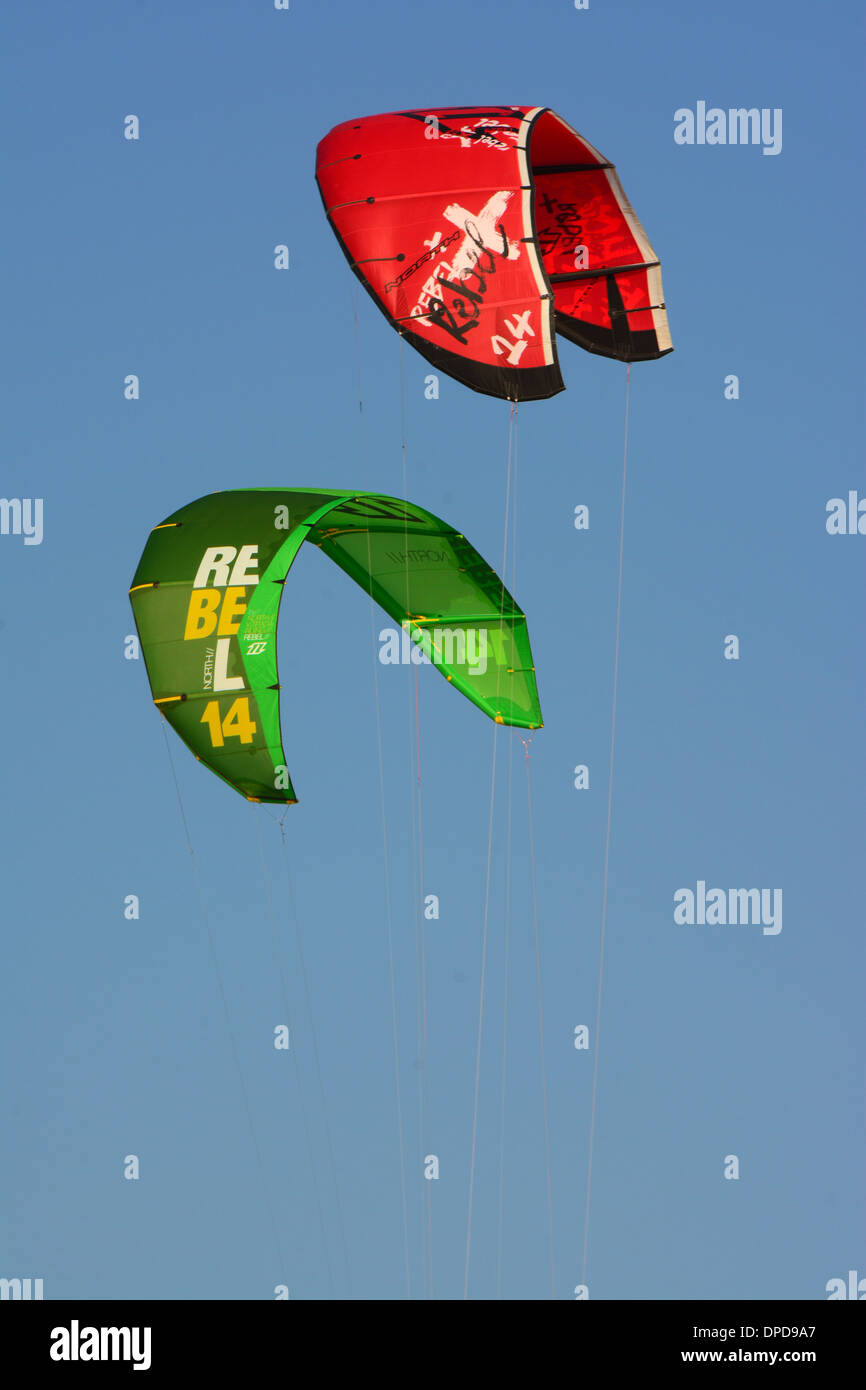 Kite surfing, Kites in the air Stock Photo Alamy