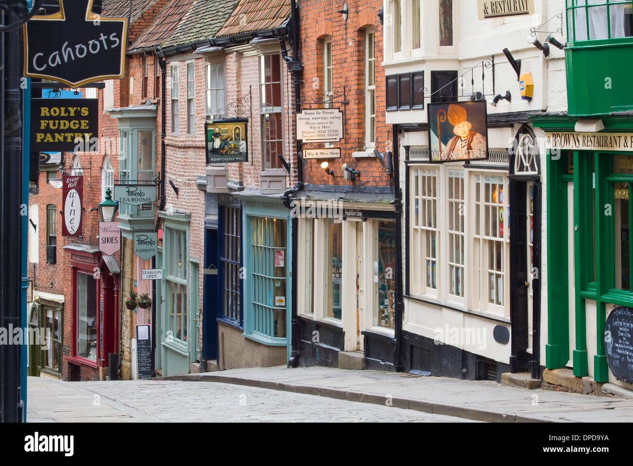 Steep Hill in Lincoln, a popular tourist attraction. The Hill consists
