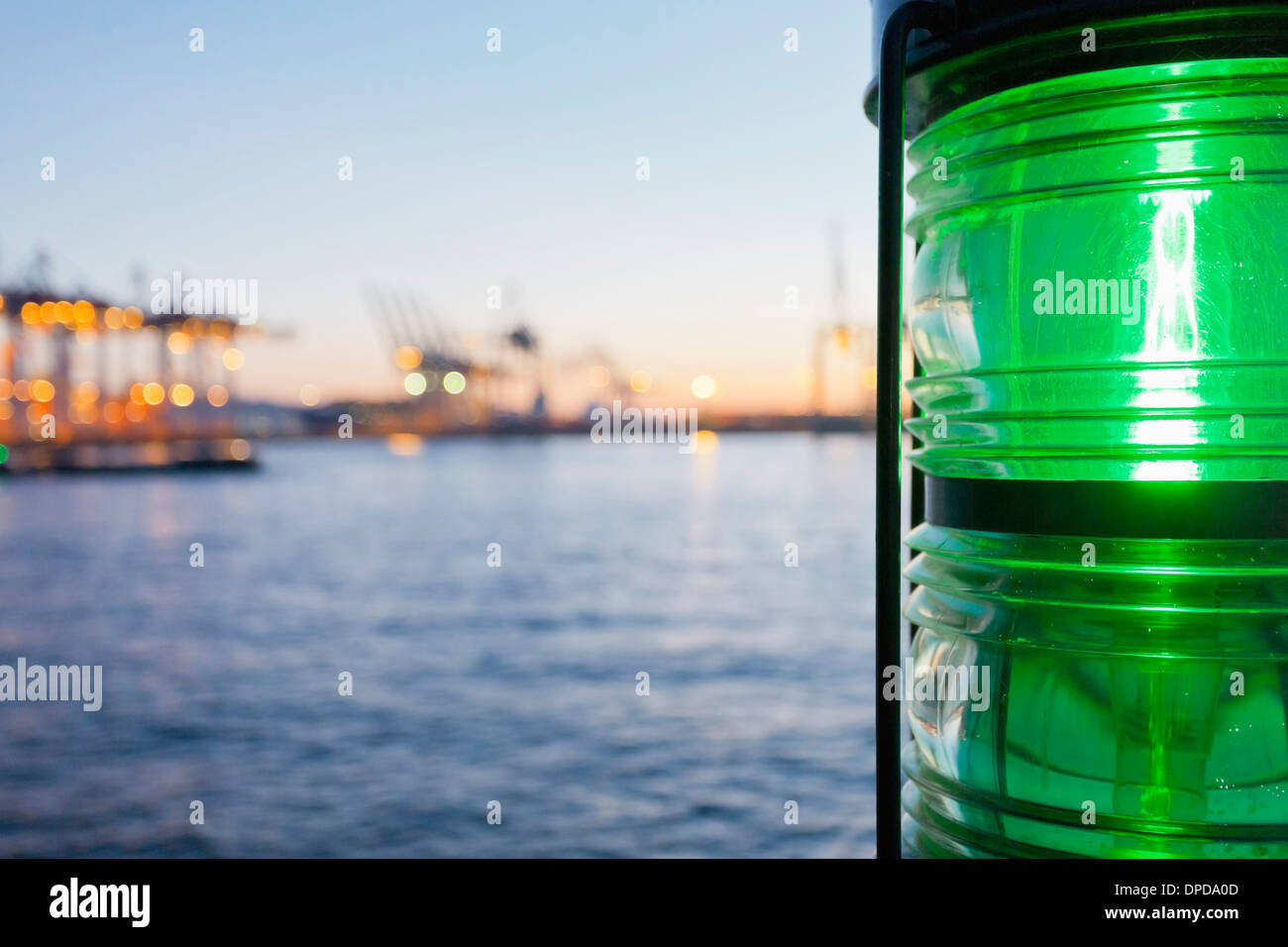 Germany, Hamburg, Parkhafen, Elbe, harbour, green position light Stock Photo