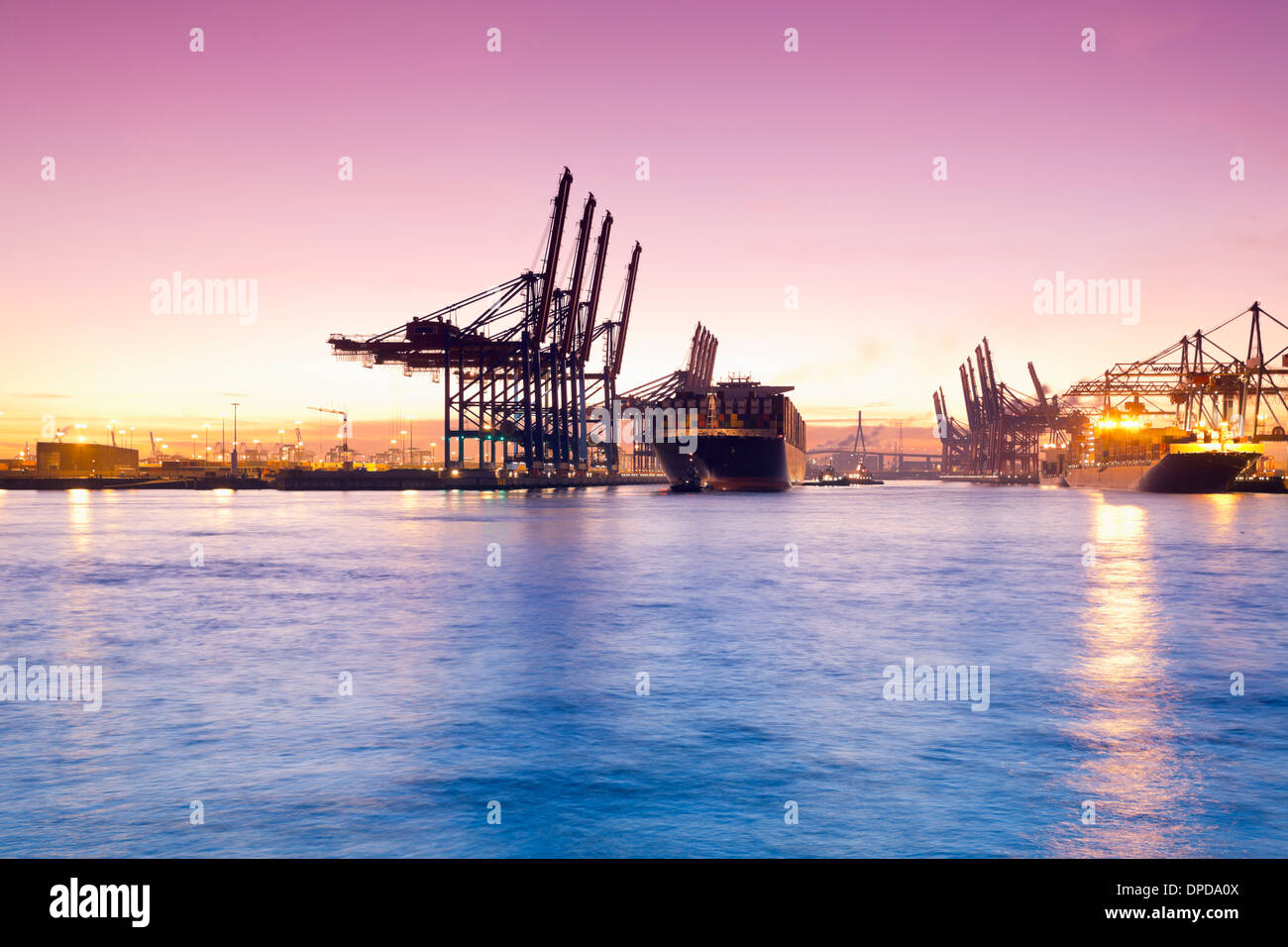 Germany, Hamburg, Parkhafen, harbour, Elbe, container ship Stock Photo