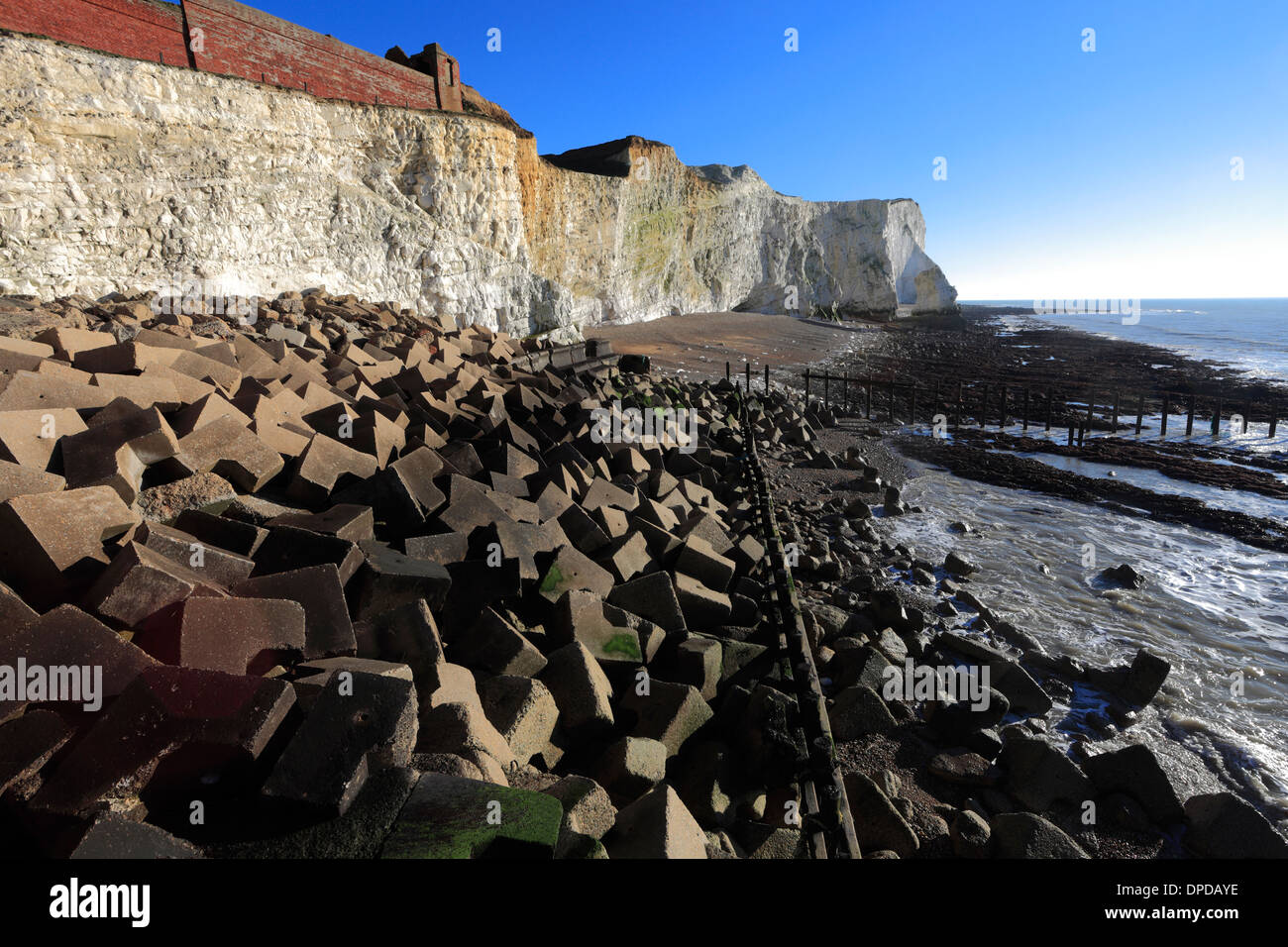 Coastal Sea defences, Seaford town, East Sussex, England, UK Stock Photo