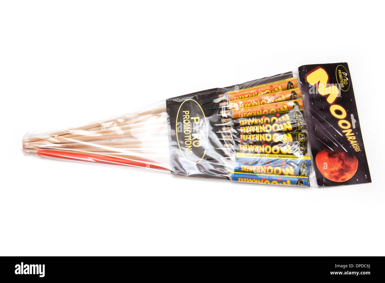 Firework rockets isolated on a white studio background. Stock Photo