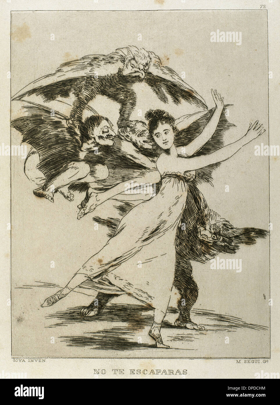 Francisco de Goya (1746-1828). Los Caprichos. No te escaparas (Do not escape). Number 72. Aquatint. Stock Photo