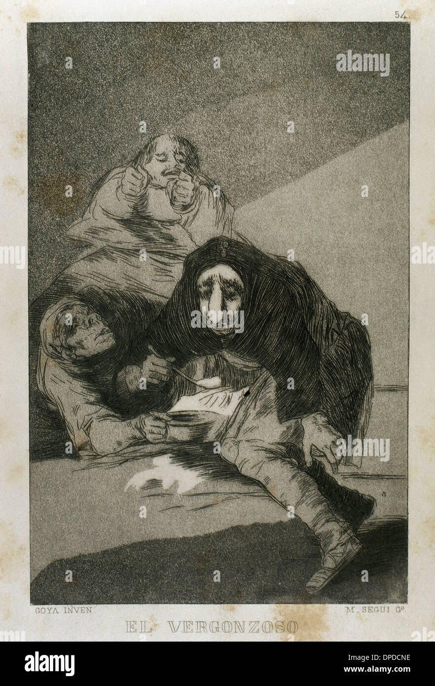 Goya (1746-1828). Spanish painter and printmaker. Los Caprichos. El Vergonzoso (The Shameful). Number 54. Aquatint. Stock Photo