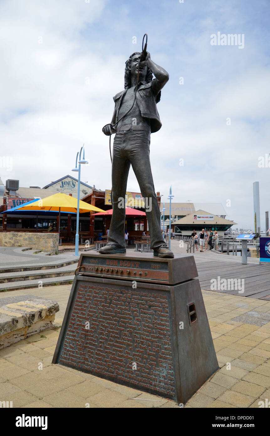 A statue to the late AD/DC signer Bon Scott on the Fishing Harbour at Fremantle, Western Australia Stock Photo