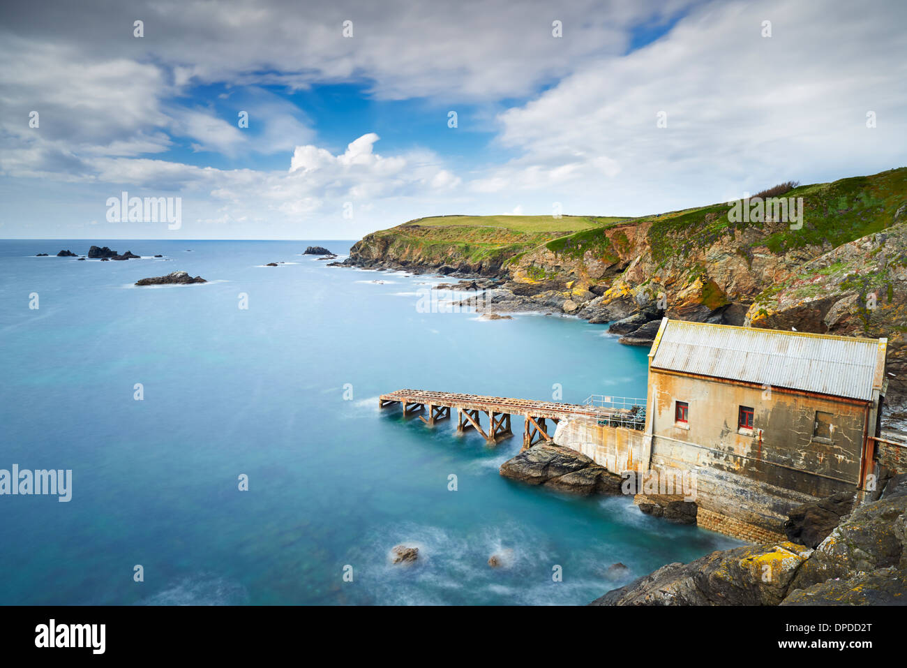 The Lizard Peninsula and old life boat station situated in Polpeor Cove Stock Photo