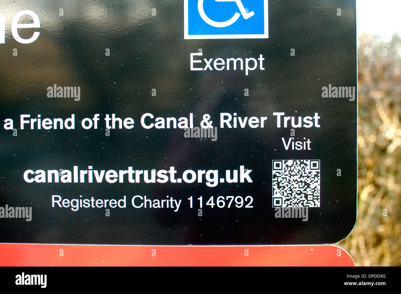 QR code on Canal and River Trust sign Stock Photo