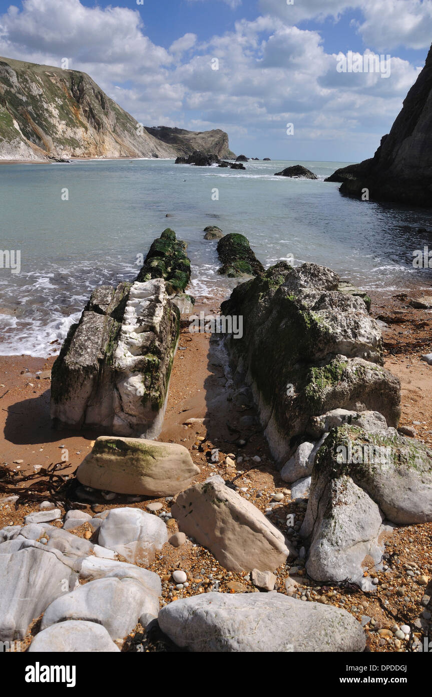 An unusual view of St.Oswald's Bay Dorset on the Jurassic Coast UK Stock Photo