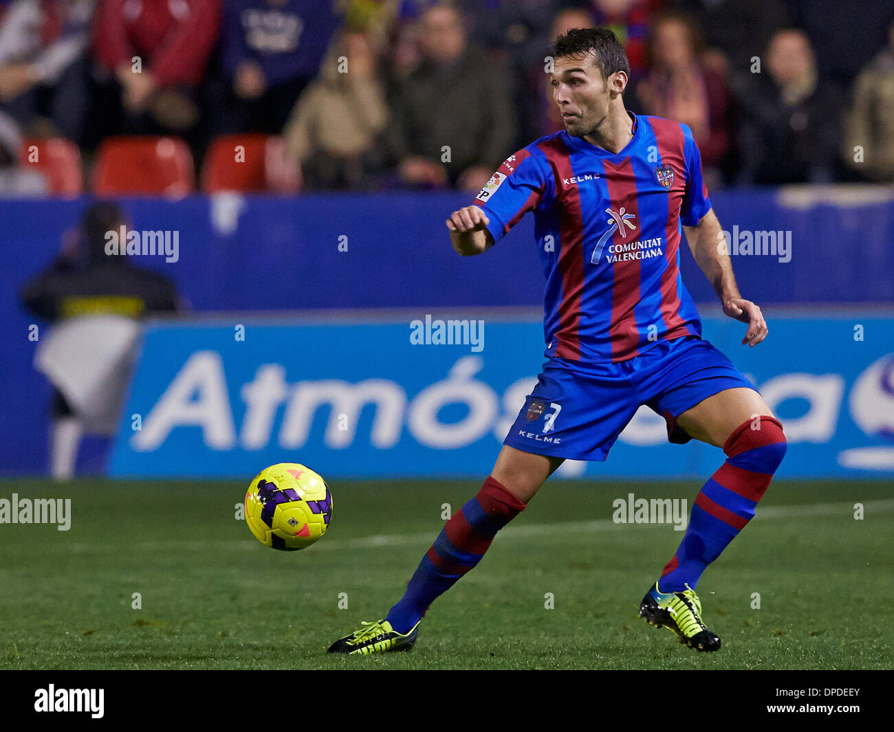 Valencia, Spain. 12th Jan, 2014. Forward Barral of Levante U.D. in action during the La Liga game between Levante UD and Malaga CF at Ciutat de Valencia Stadium, Valencia Credit:  Action Plus Sports/Alamy Live News Stock Photo