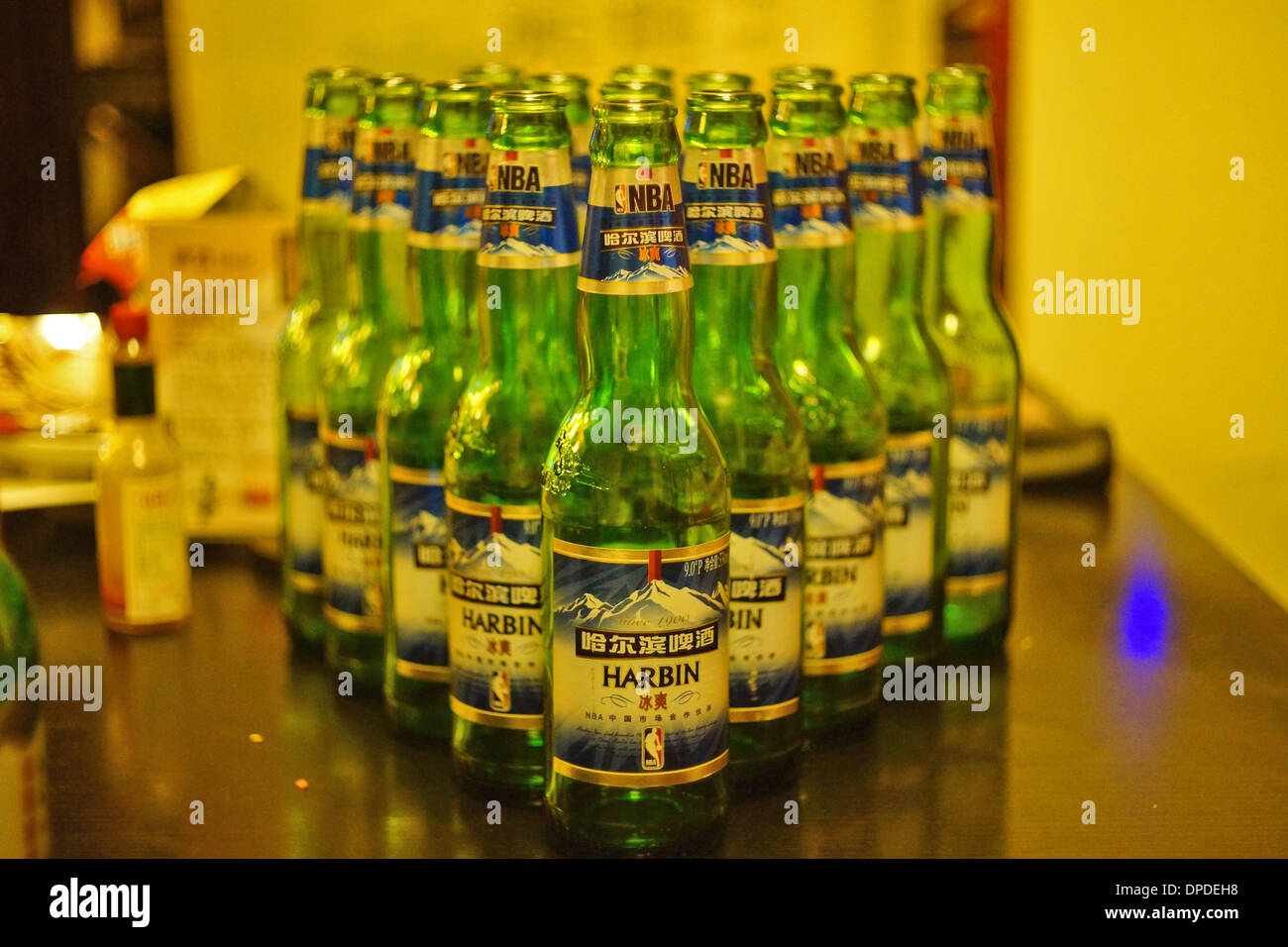 Empty bottles of Harbin beer, China Stock Photo