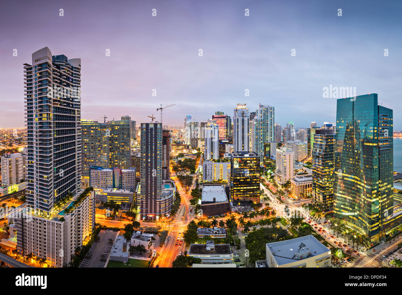 Miami, Florida, USA downtown nightt aerial cityscape at night. Stock Photo