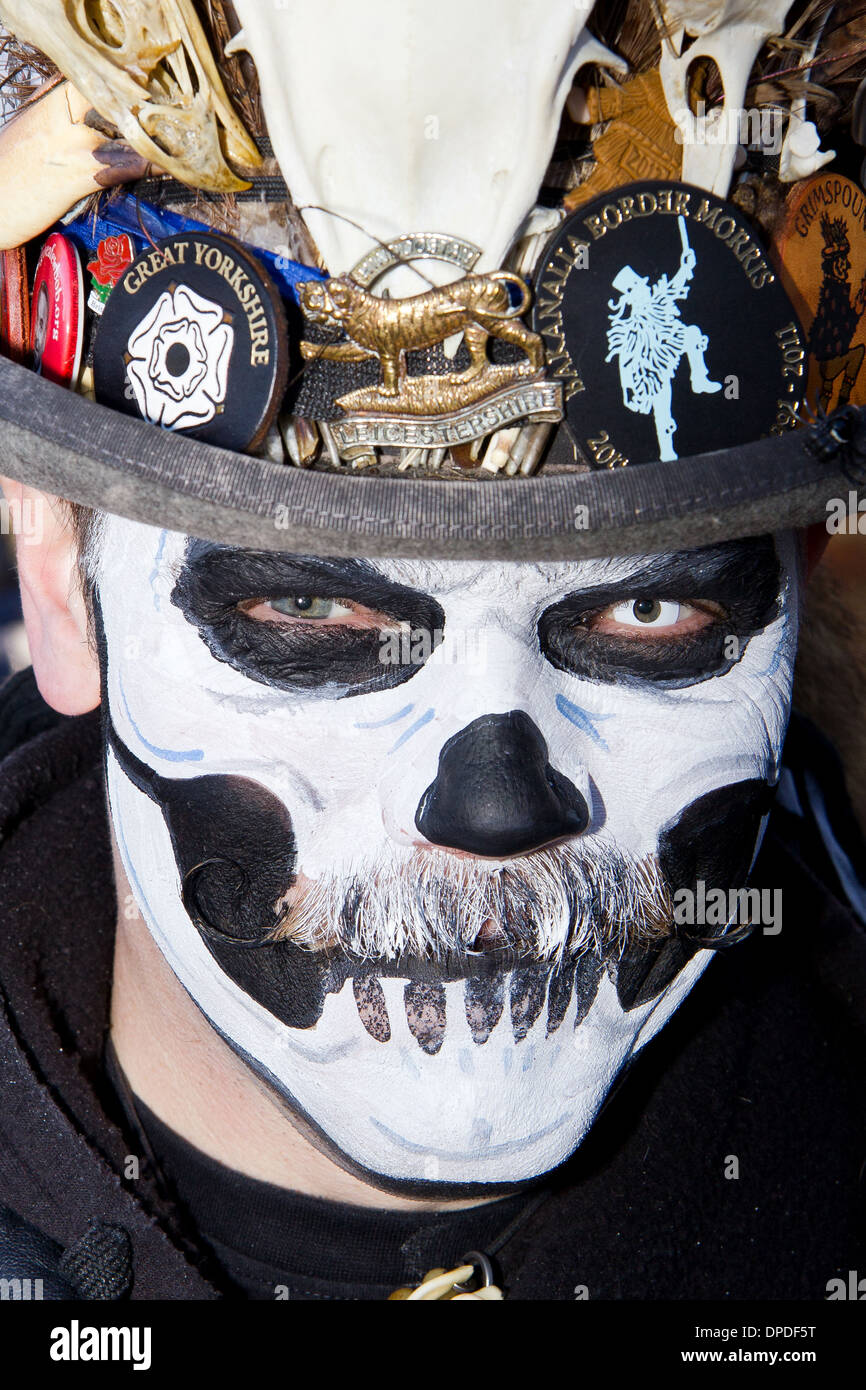 a skull face painting at The Whittlesey Straw Bear Festival 2014 Stock Photo
