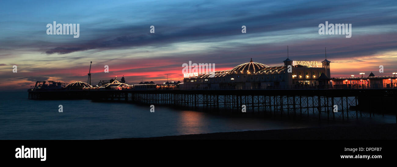 Dusk colours over the Brighton Palace Pier, Brighton City, Brighton & Hove, Sussex County, England, UK Stock Photo
