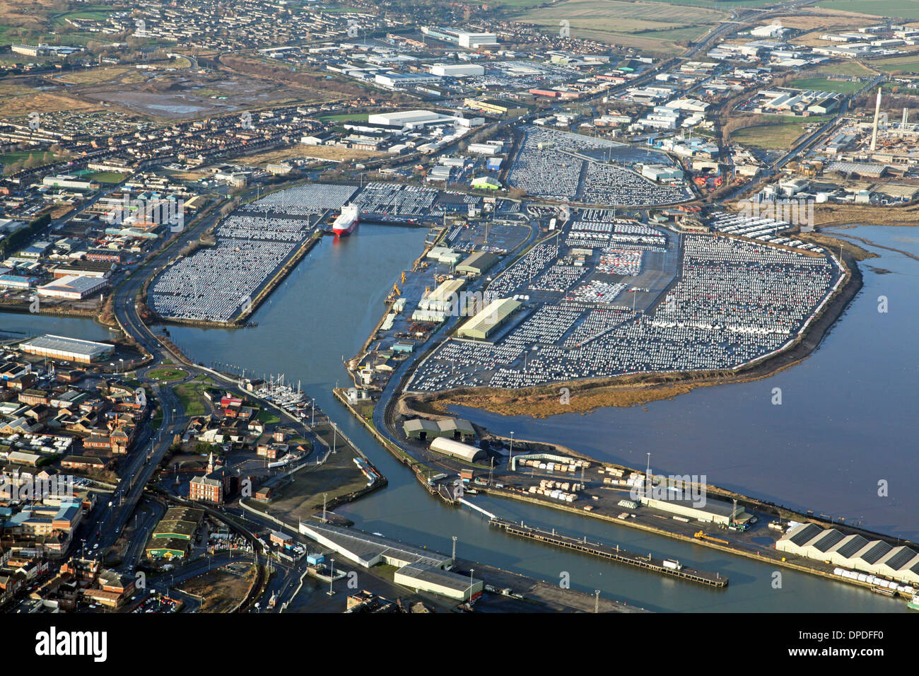 aerial view of the port town of Grimsby in North Lincolnshire Stock
