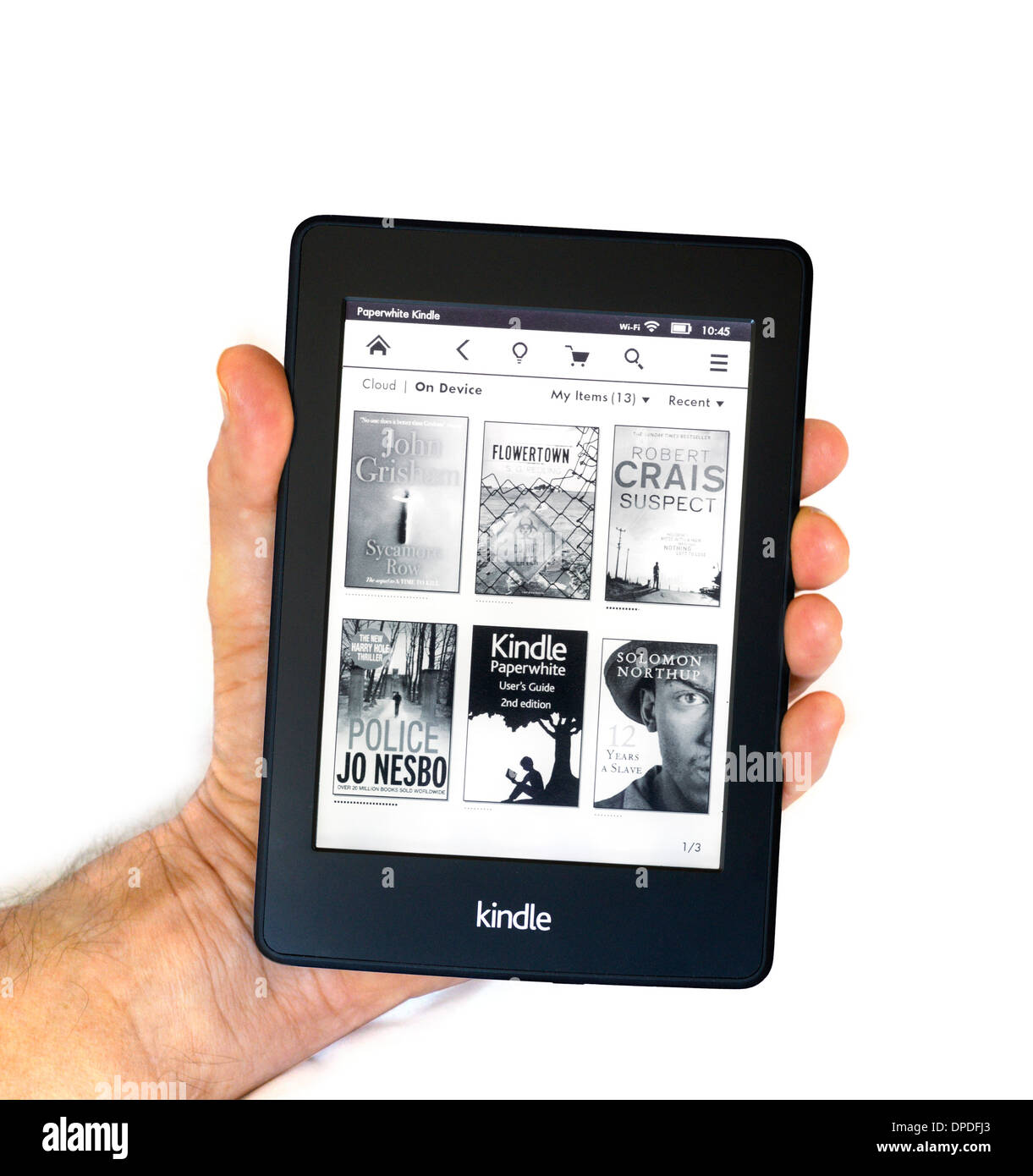 Home page on the 2013/14 Amazon Kindle Paperwhite E-Reader Stock Photo