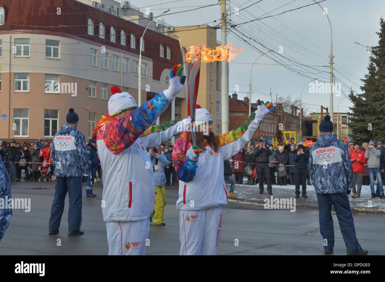 Tambov, Russia . 12th Jan, 2014. relay-race of the olympic flame 2014 on Russia. Tambov city  In Tambov-city torchlight carried 190 participant  12 January 2014      Tambov   Russia Credit:  Pavel Kashaev/Alamy Live News Stock Photo