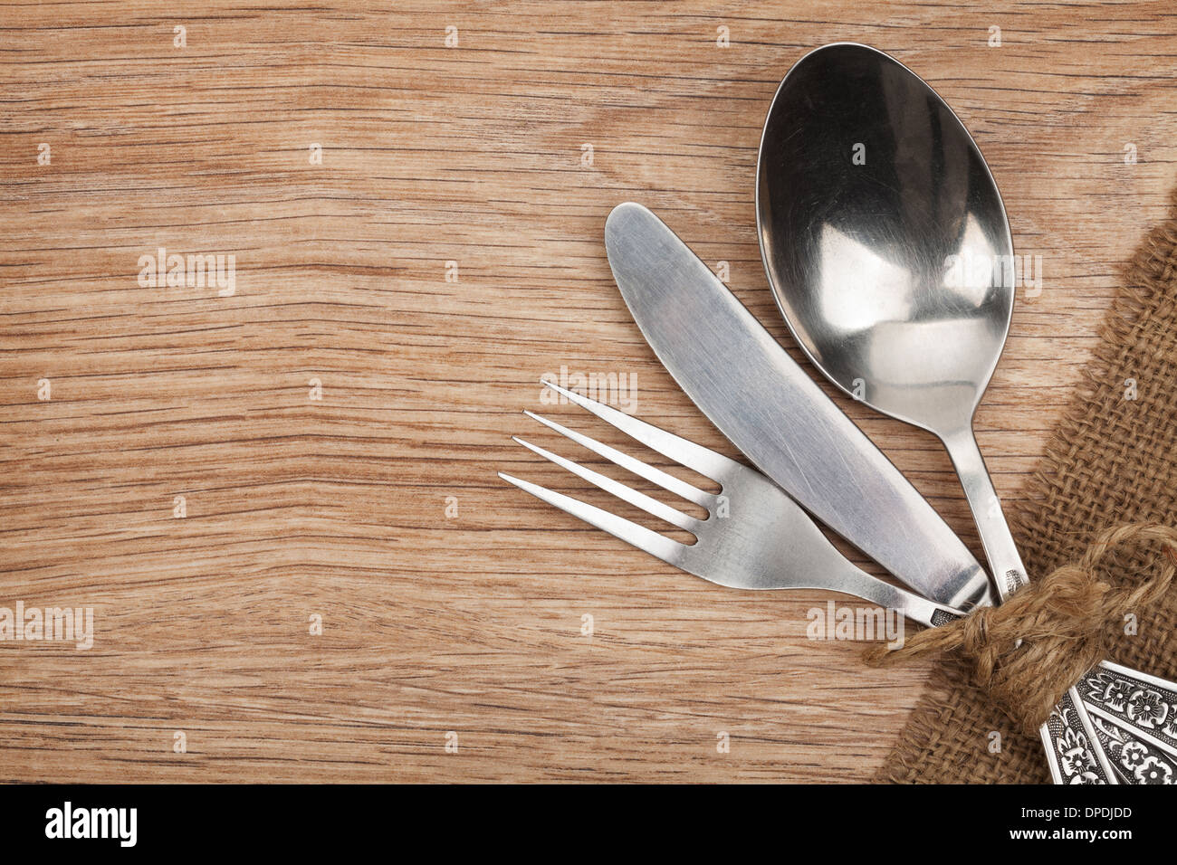 Silverware Or Flatware Set Of Fork Spoon And Knife On Wooden Table Stock Photo Alamy