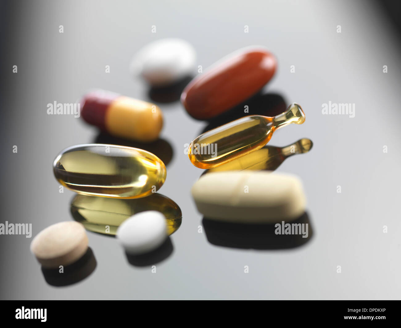 A selection of vitamins and herbal supplements Stock Photo