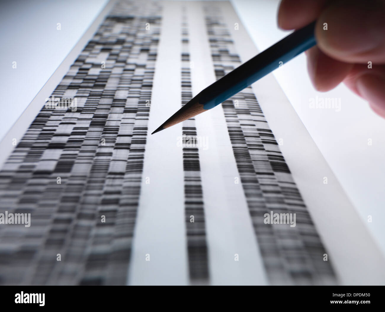 Scientist viewing DNA gel used in genetics, forensic, pharma research, biotechnology and biomedical science Stock Photo