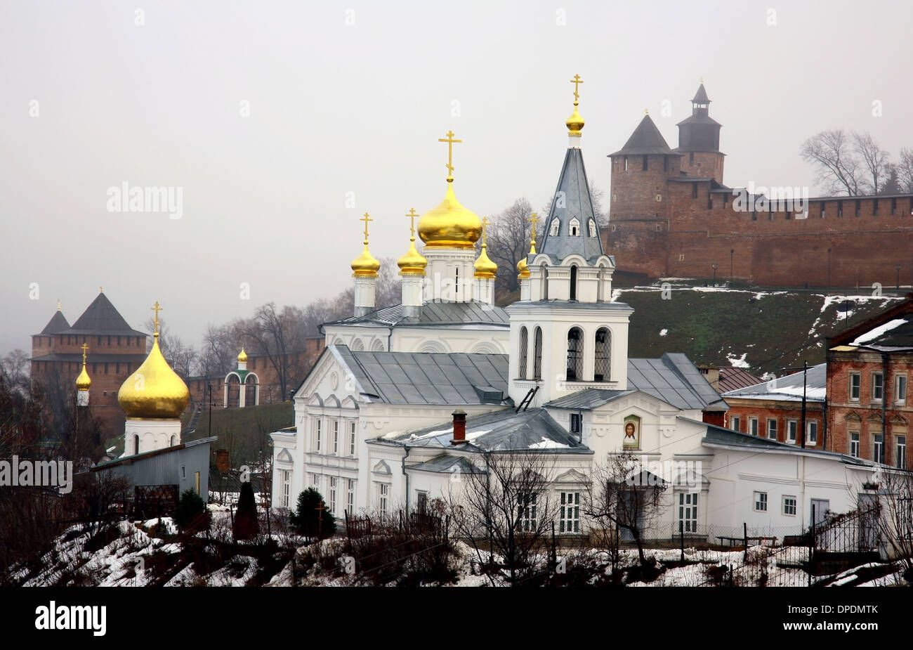 Winter january view of Church Elijah the Prophet and Kremlin Nizhny Novgorod Russia Stock Photo