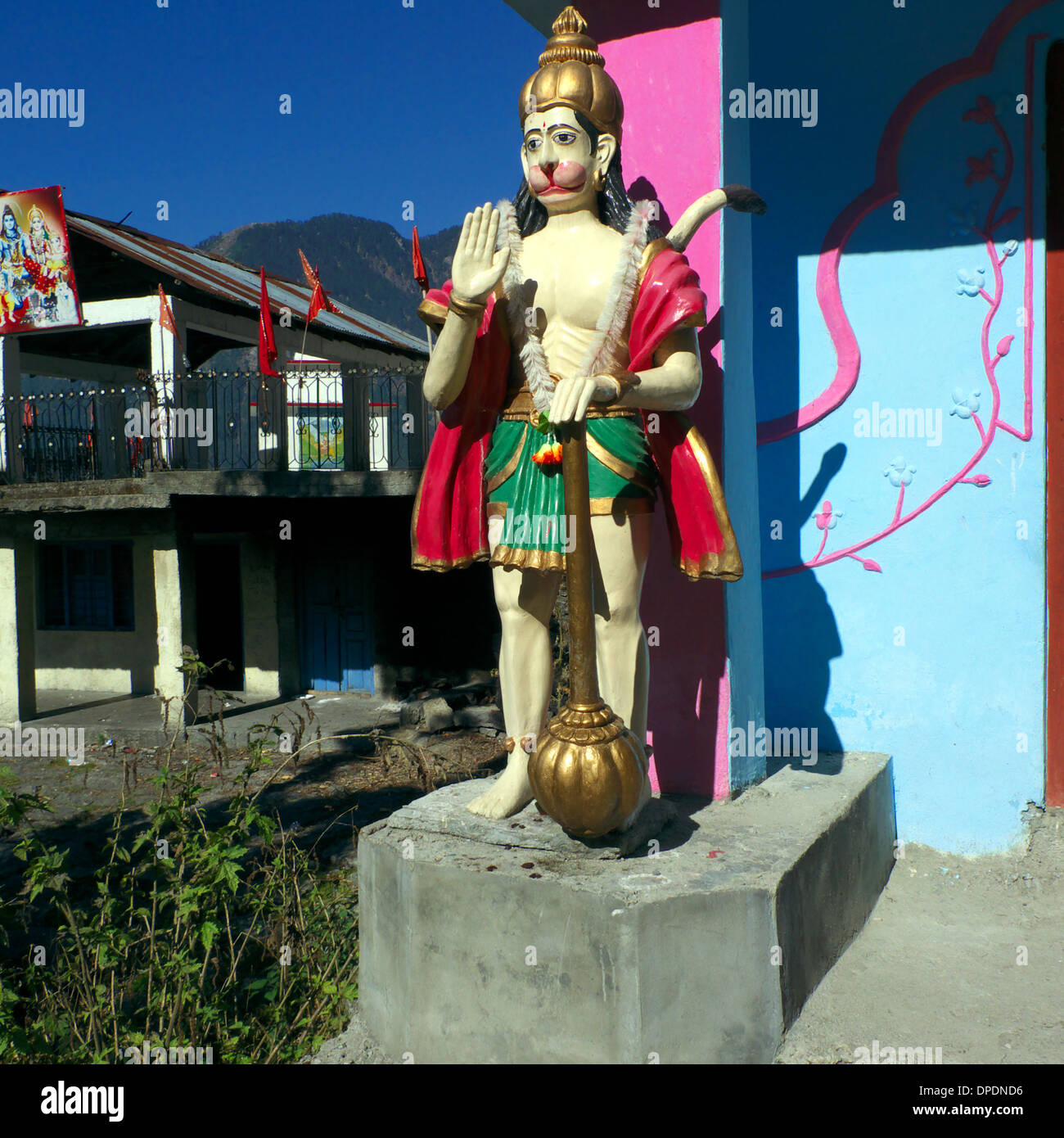 Lord Hanuman murti, Guna Mata temple, Dhauladar mountains, near Naddi/Nadi, Himachal Pradesh, India Stock Photo