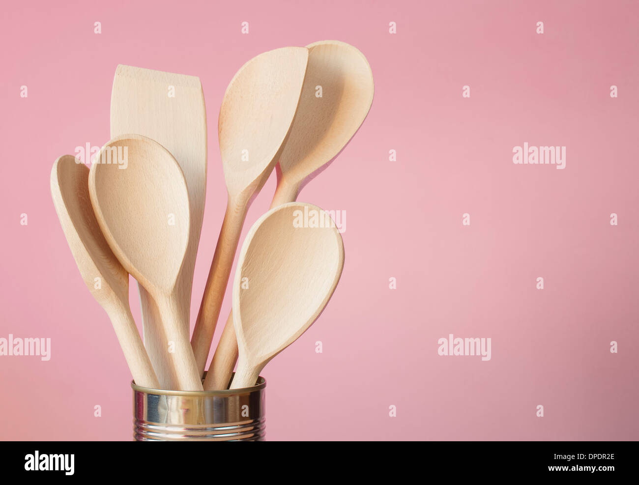 Kitchen utensils in metal can Stock Photo