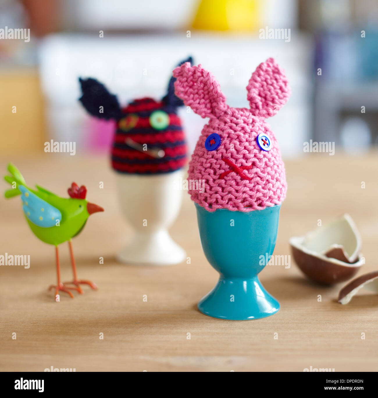 Knitted egg warmers animals Stock Photo Alamy