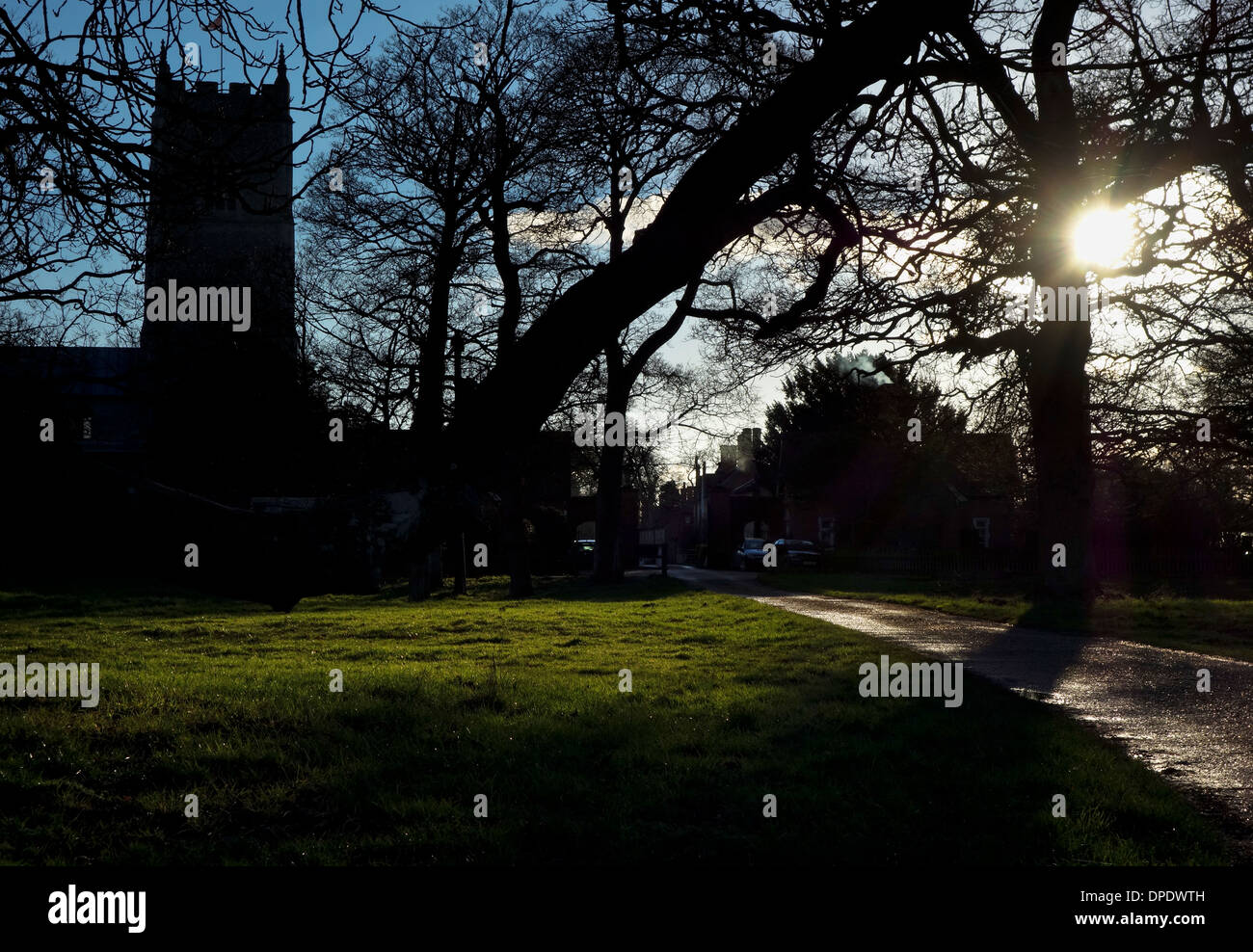 Silhouette village church tower hi-res stock photography and images - Alamy