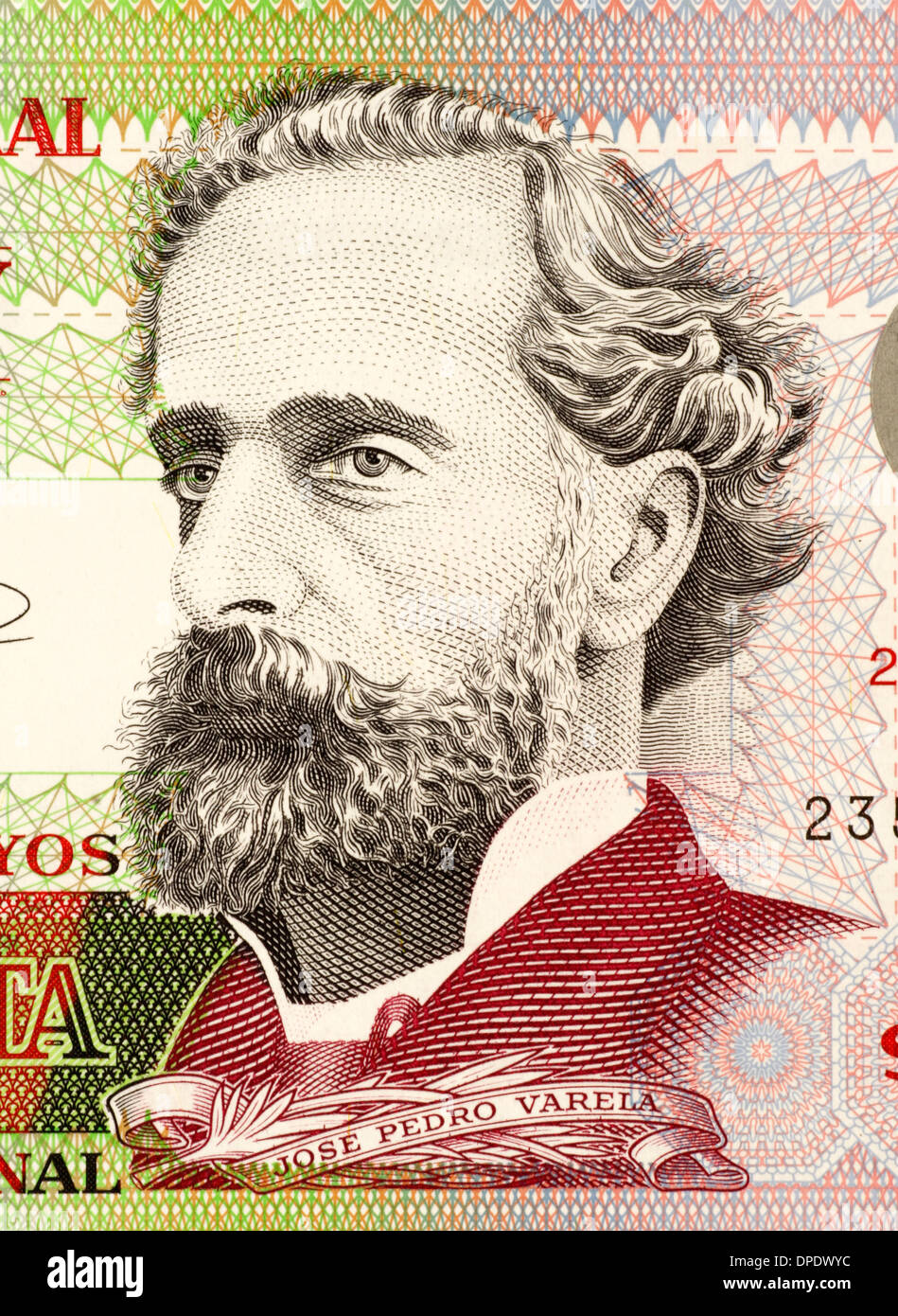 Jose Pedro Varela (1845-1879) on 50 Pesos 2008 Banknote from Uruguay. Uruguayan sociologist, journalist, politician & educator. Stock Photo