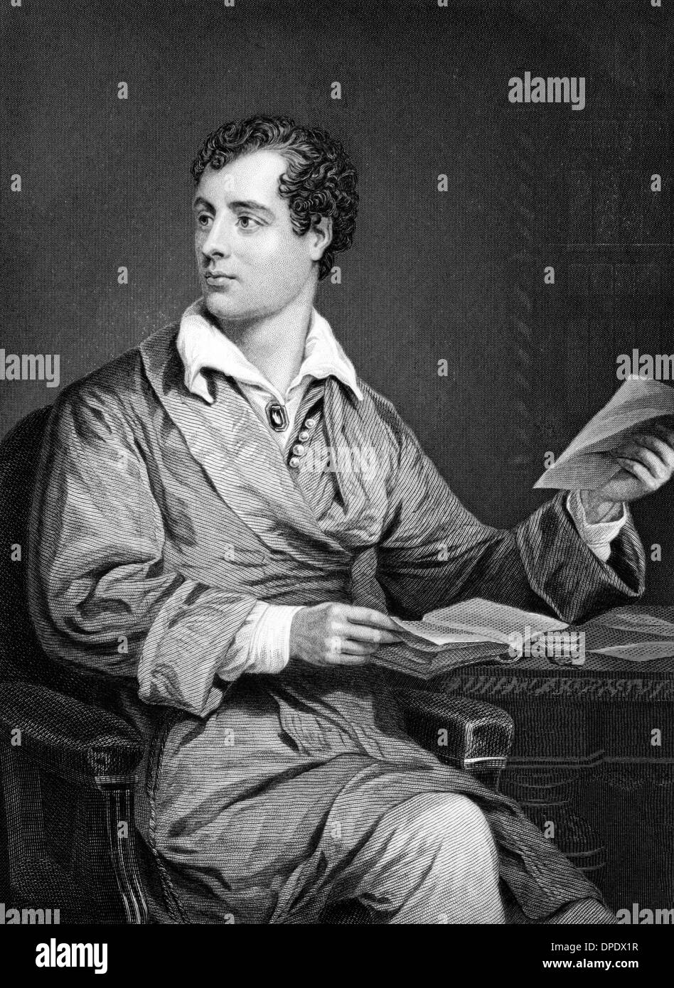 Lord Byron (1788-1824) on engraving from 1873. British poet and leading figures in the Greek war of independence. Stock Photo