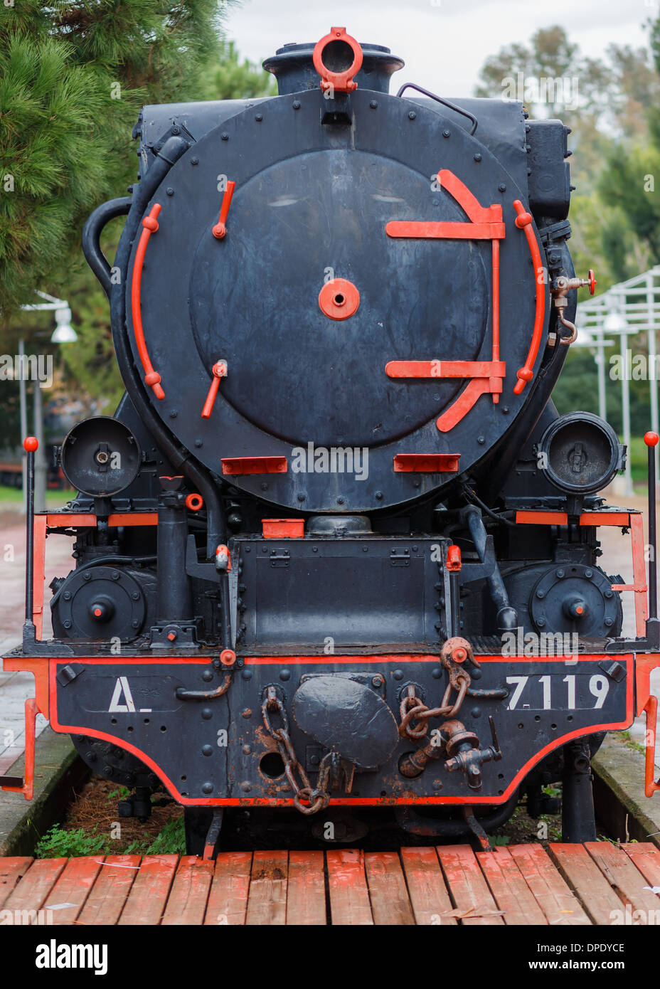 Old vintage train at train station museum in Greece Stock Photo