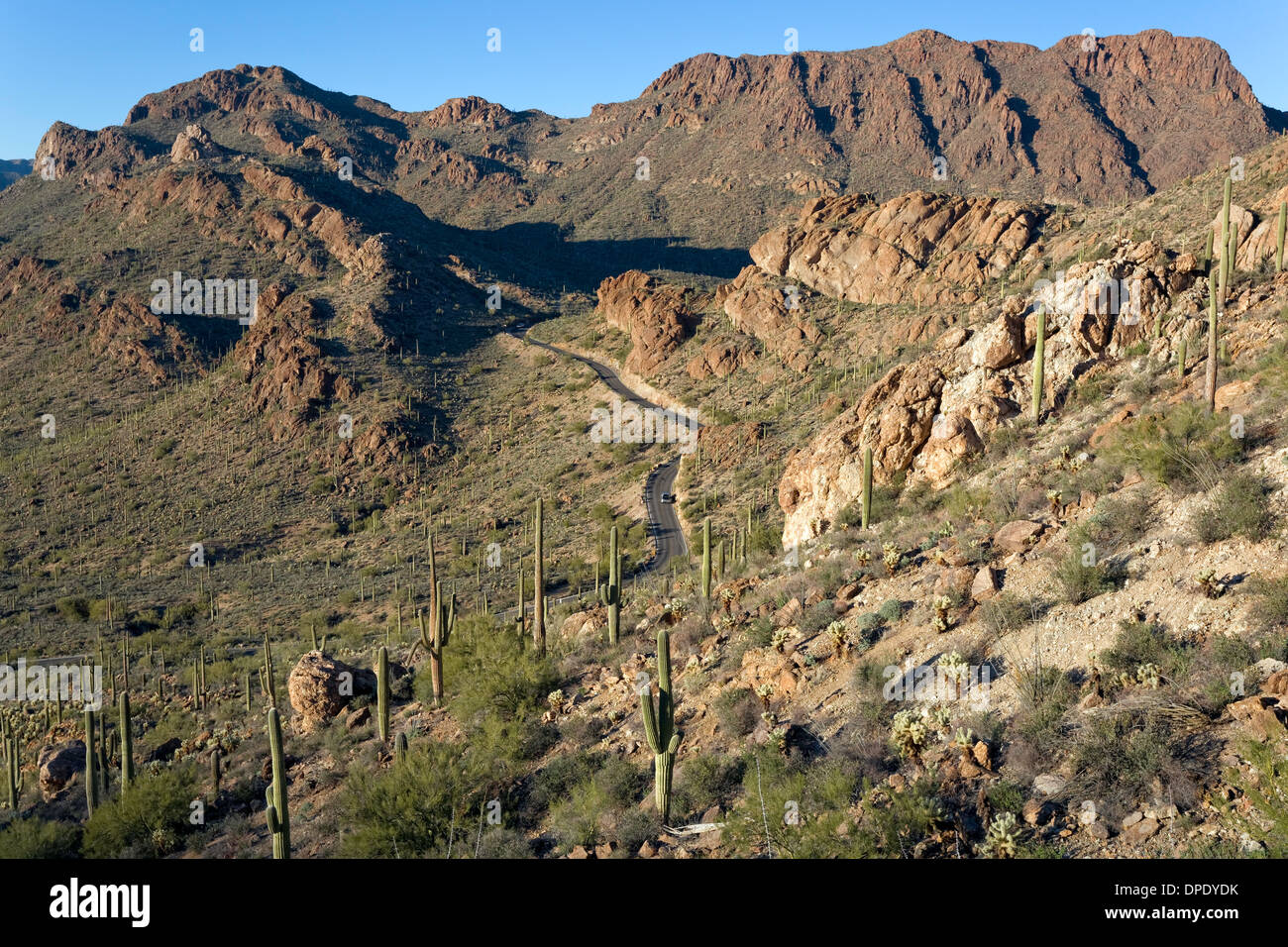 Gates Pass cuts through the Tucson Mountains, Saguaro National Park, West, Tucson Arizona Stock Photo