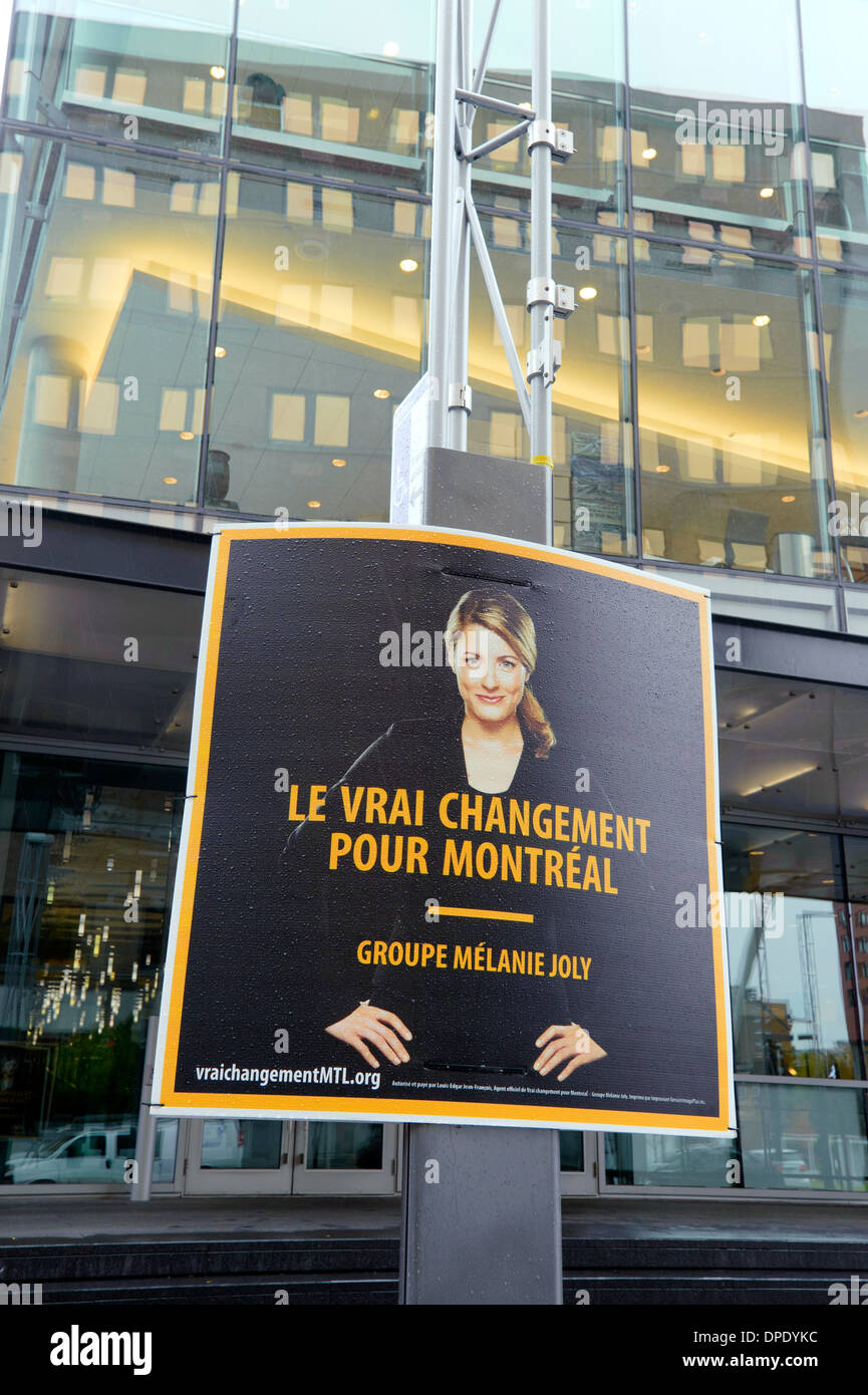 Electoral poster for Mélanie Joly, the youngest candidate at the 2013 mayorship campaign in Montreal, province of Quebec, Canada Stock Photo