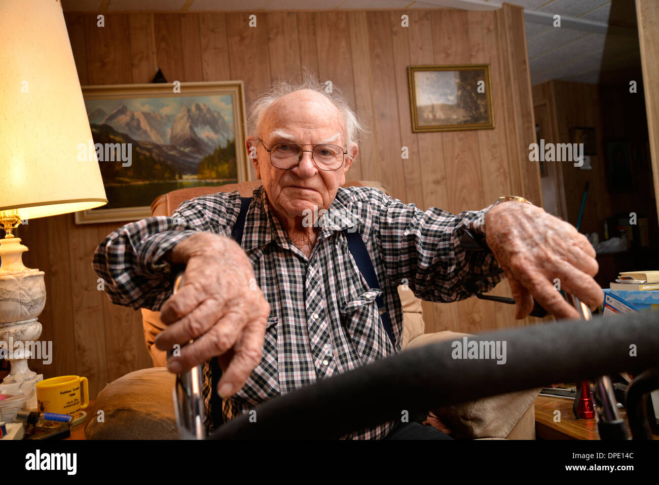 A 93-year-old man at his home. Stock Photo