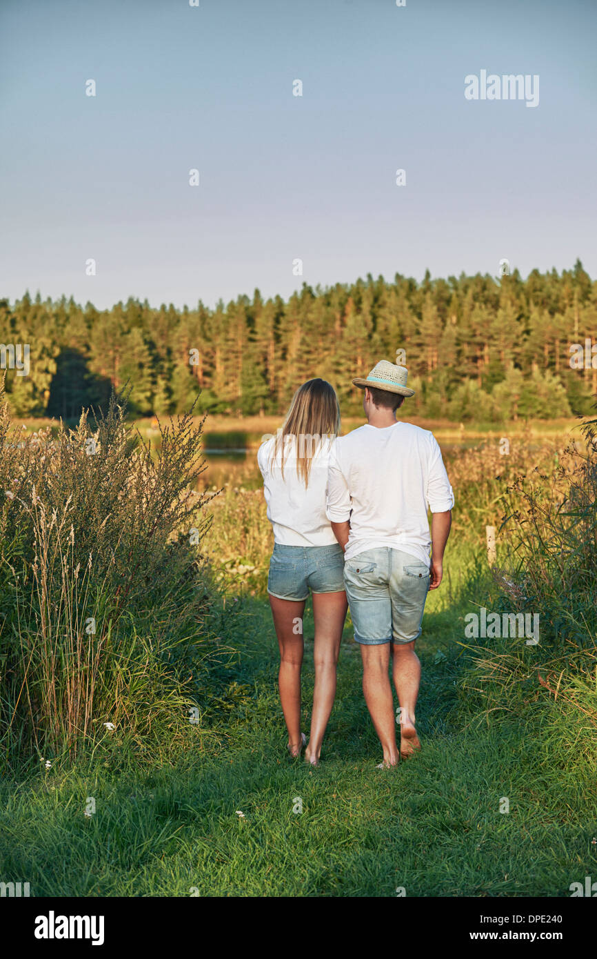 Romantic young couple strolling, Gavle, Sweden Stock Photo