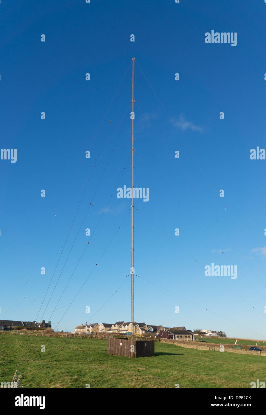 Aerial of the post office remote transmitting station at Old Hartley north east England UK Stock Photo