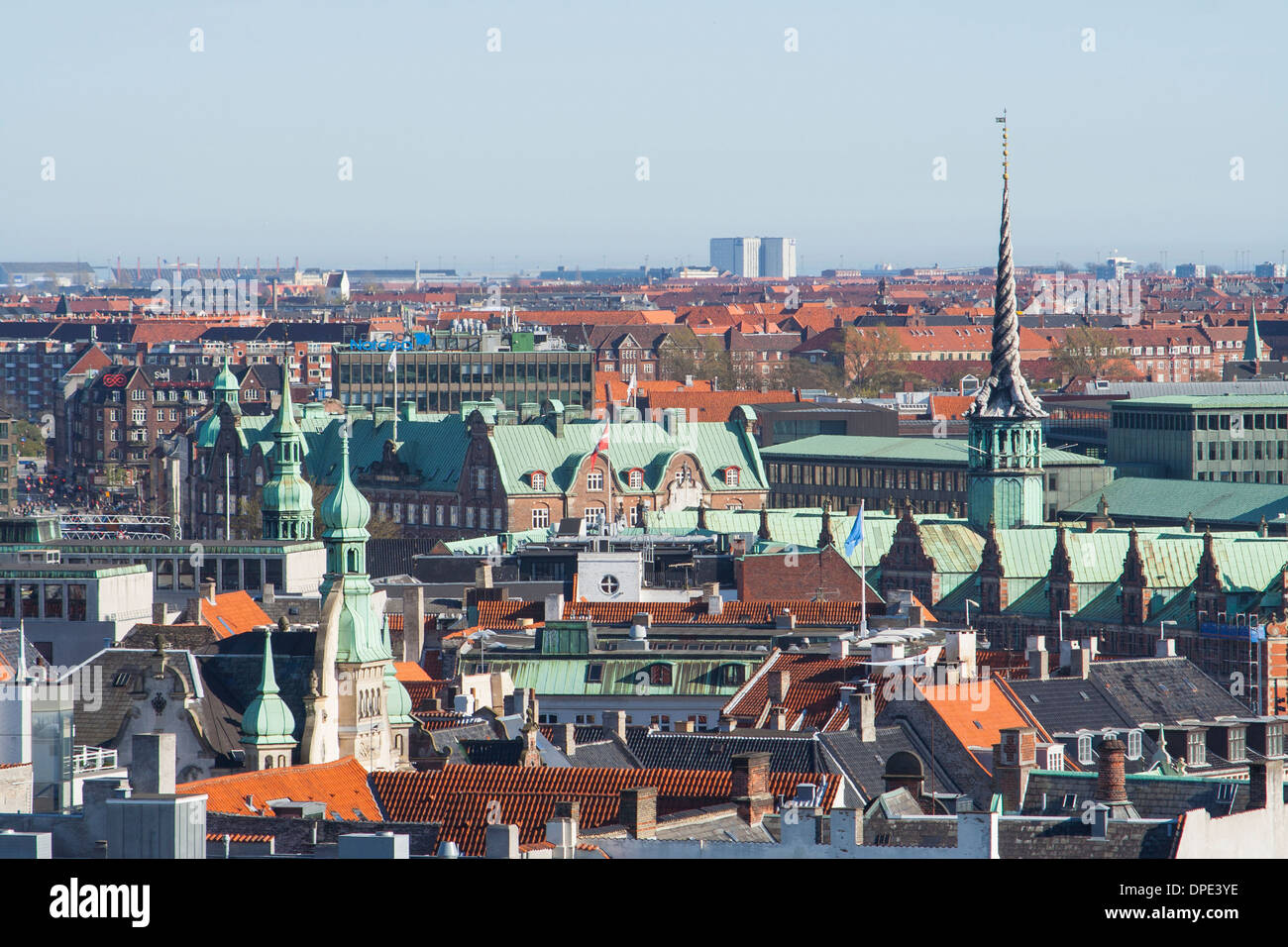 View of the former Stock Exchange on Slotsholmen from the Round Tower, Copenhagen, Denmark Stock Photo