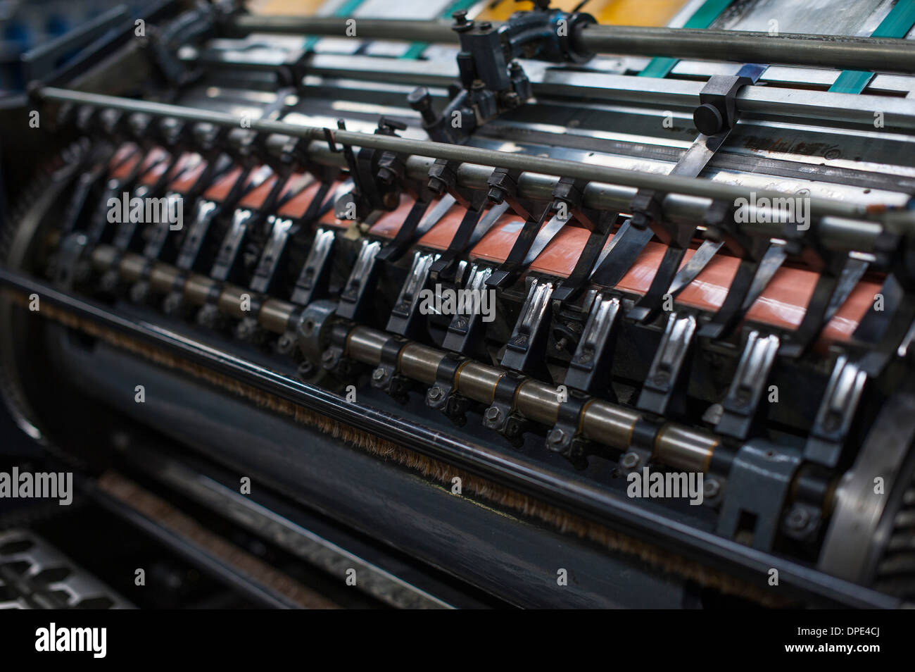 Close up of paper print machine in printing workshop Stock Photo