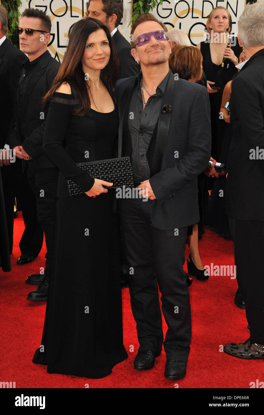Los Angeles, California, USA. 12th Jan, 2014. Ali Hewson, Bono attending the 71st Golden   Awards - Arrivals held at the Beverly Hilton Hotel in Beverly Hills California on .January 12, 2014 .Credit: Melissa Miller-   Photos Inc. Â© 2014(Credit Image: Credit:  D. Long/Globe Photos/ZUMAPRESS.com/Alamy Live News) Stock Photo