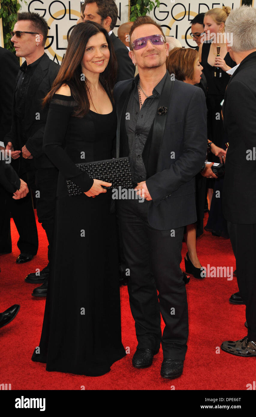 Los Angeles, California, USA. 12th Jan, 2014. Ali Hewson, Bono attending the 71st Golden   Awards - Arrivals held at the Beverly Hilton Hotel in Beverly Hills California on .January 12, 2014 .Credit: Melissa Miller-   Photos Inc. Â© 2014(Credit Image: Credit:  D. Long/Globe Photos/ZUMAPRESS.com/Alamy Live News) Stock Photo