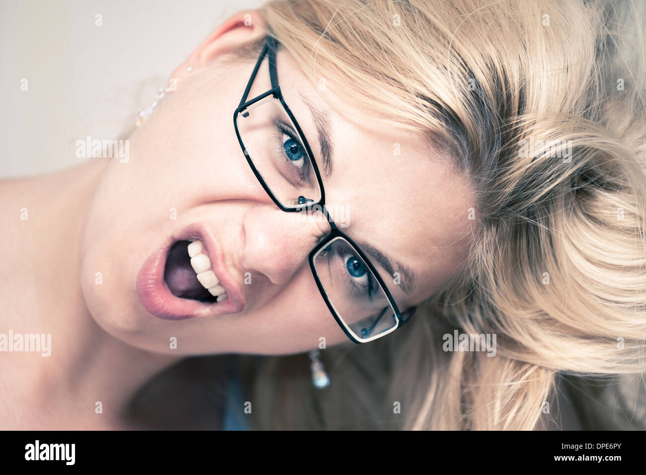 Closeup of excited woman face. Stock Photo