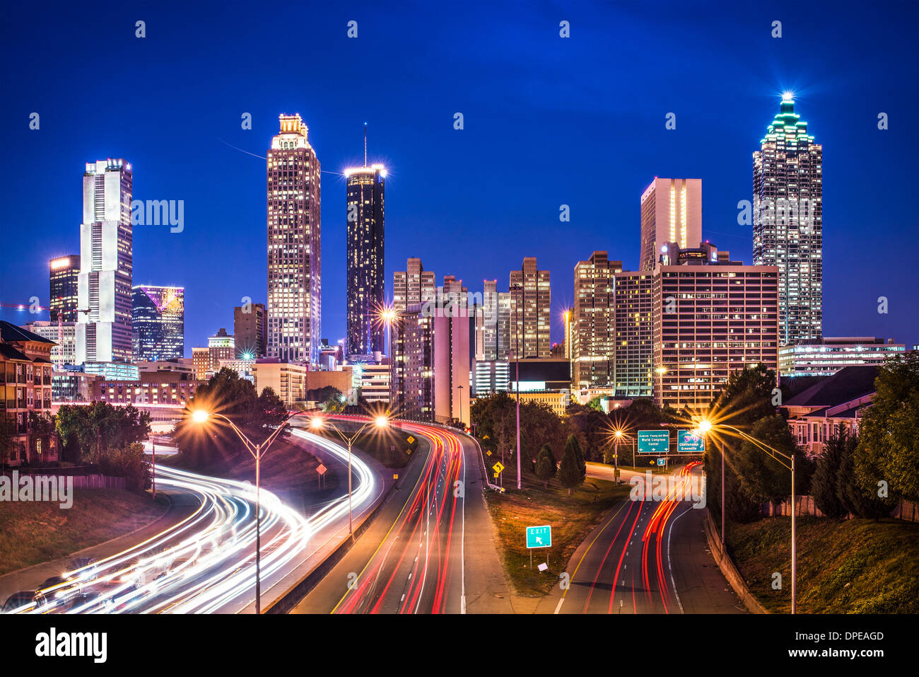 Atlanta, USA skyline over Freedom Parkway Stock Photo Alamy