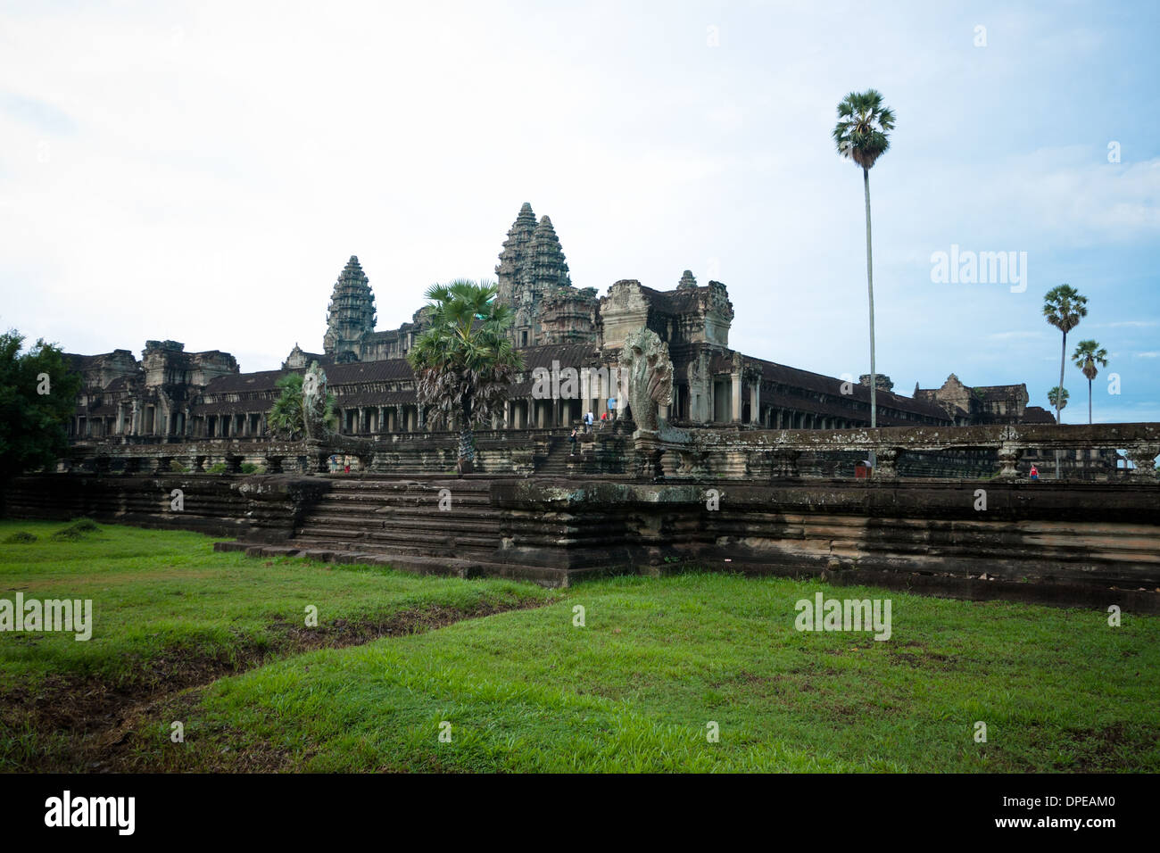 A view of Angkor Wat, Cambodia.  Angkor Wat is the largest religious monument in the world. Stock Photo