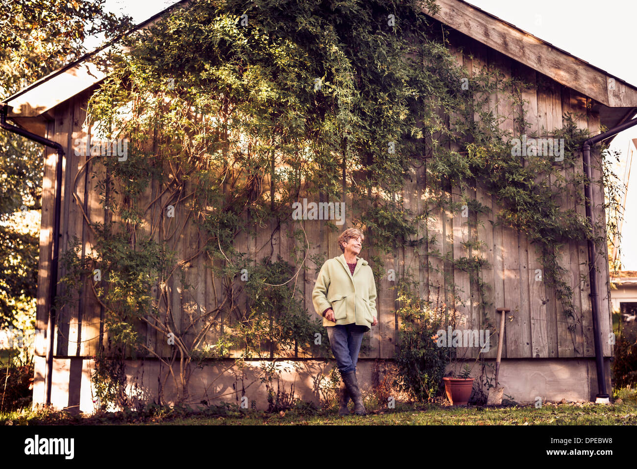 Portrait of happy mature woman in garden Stock Photo - Alamy