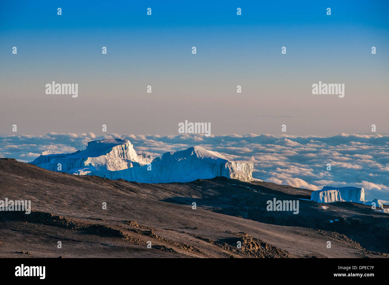 The Northern Icefields viewed from the Uhuru Peak, the summit of Kilimanjaro Stock Photo