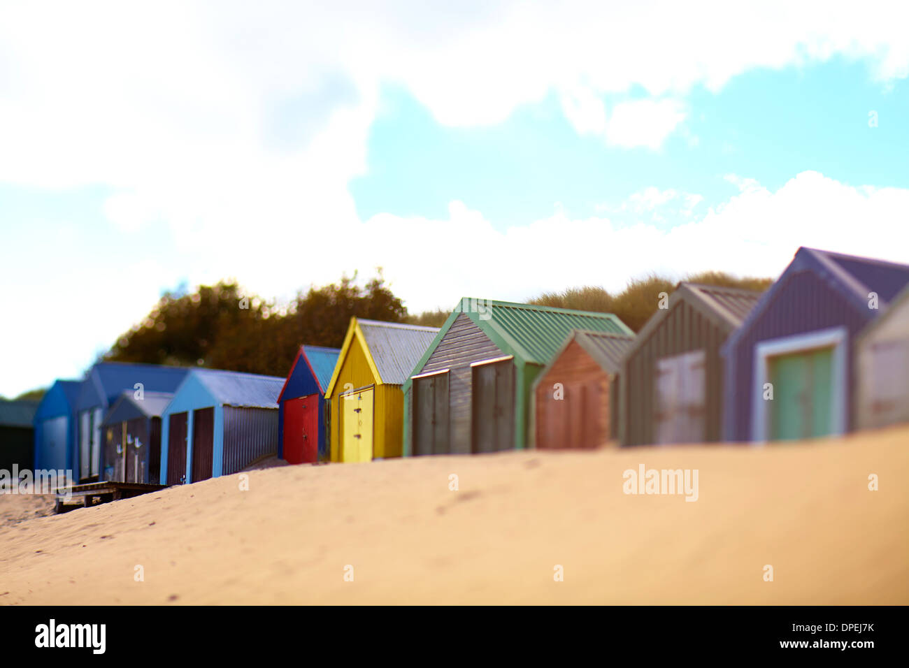 Beach huts at Abersoch, north Wales UK Stock Photo