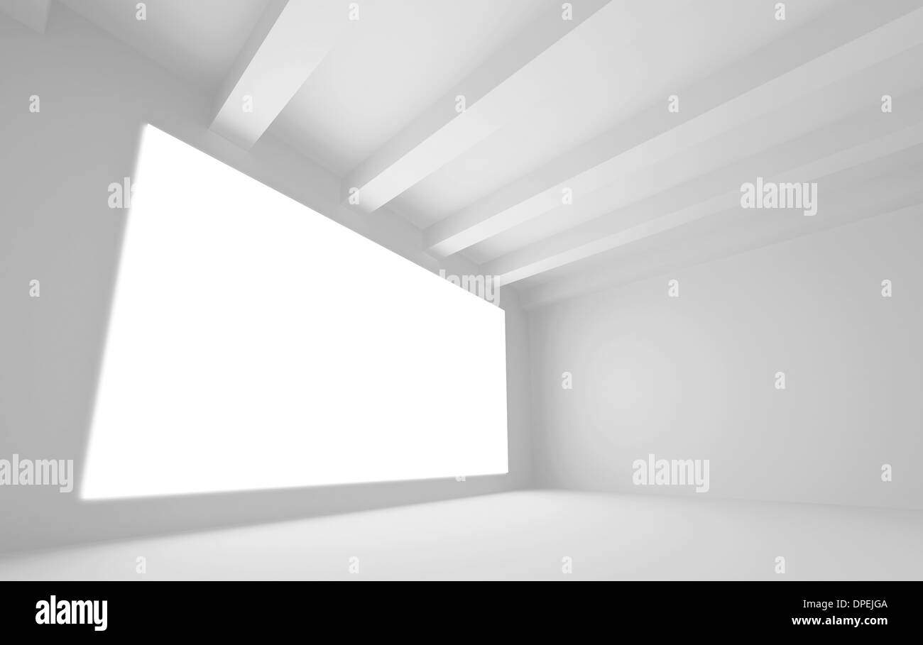 Empty white room interior with glowing screen. 3d illustration Stock ...